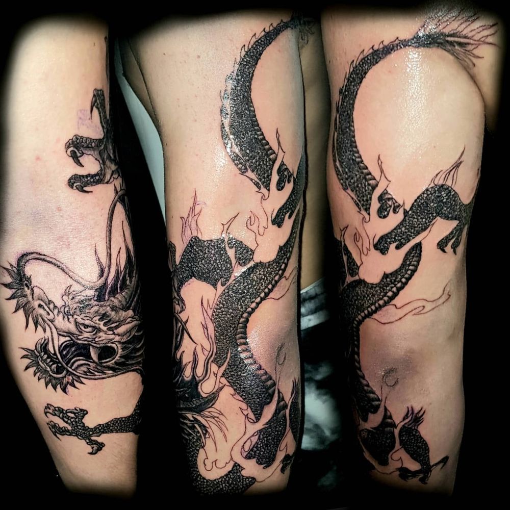 Dragones japoneses en el brazo, primera sesión